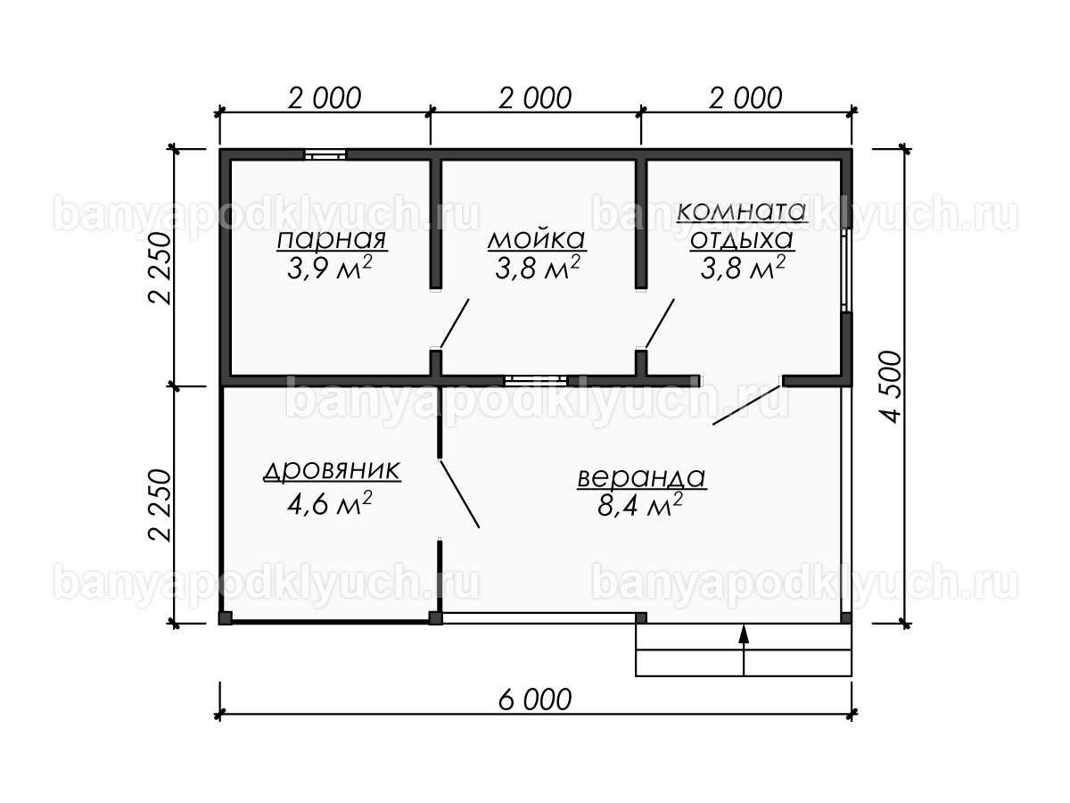 Баня из бруса 6x4,5 м Баня из бруса 6x4,5 м