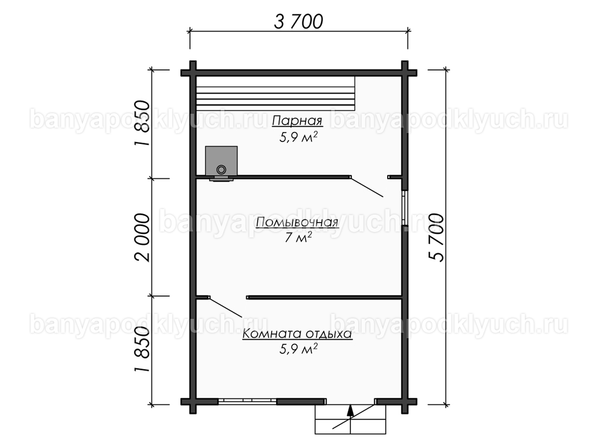Каркасная баня 5,7x3,7 м Каркасная баня 5,7x3,7 м
